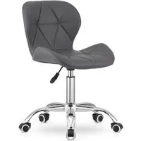 Home Collective Drehstuhl Schreibtischstuhl mit pneumatischer Verstellung (Perfekt für Kinderzimmer, Home Office und Studio), Öko-Ledersitz mit Chromfuß und Gummirädern - dunkelgrau