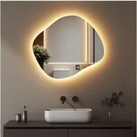 WDWRITTI Schminkspiegel Wand Kosmetikspiegel Wandmontage Wandspiegel Asymmetrisch Steinform (Dekospiegel Flurspiegel Modern Rahmenlos, 80x80, 60x60, 84x74,74x64cm), HD Spiegel mit Splitterschutzfolie