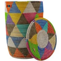 YAADU Wäschekorb mit flachem Deckel 80L – Wäschesammler, Wäschetruhe, Aufbewahrungskorb, Handgefertigt in Afrika aus traditioneller Flechtkunst