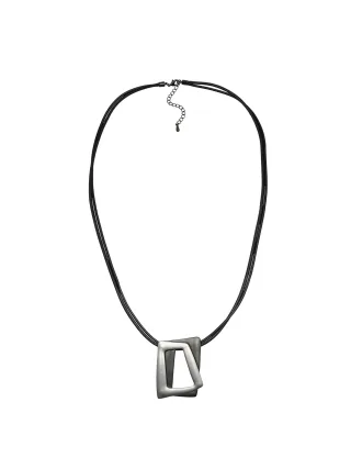 Steuer Modeschmuck Kette Metall zweifarbig grau schwarz Textilband