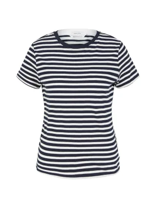Denim Tom Tailor - T-Shirt mit Streifenmuster white black stripe - Gr. - L