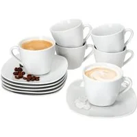 MamboCat Tasse 6er Set Lotta Kaffeetassen mit Untertassen 6 Personen weiß Porzellan, Porzellan