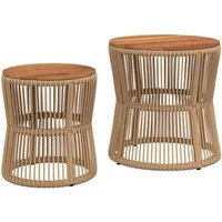 vidaXL Gartentisch Garten-Beistelltische 2 Stk. mit Holzplatte Beige Poly Rattan (1-St)