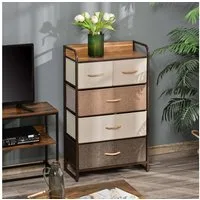 HOMCOM Kommode mit 5 Faltbaren Stoff-Schubladen, Griff (Aufbewahrungsschrank, 1 St., Kleiderschrank), für Wohnzimmer, Schlafzimmer, Braun