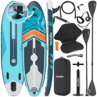 tectake SUP-Board Aufblasbares Paddleboard mit Kamerahalterung, Kajak-Sitz, 200 kg, Stand-up Paddle, (Sup Board Set Palagios, in Türkis/orange), Rutschfestes Deck, inkl. verstellbarem Doppelpaddel und Rucksack