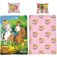 BERONAGE Wendebettwäsche Bibi und Tina Pferde Bettwäsche Linon / Renforcé, 100% Baumwolle, 2 teilig, 135x200 + 80x80 cm