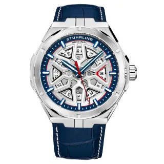 Blau und Silber Gio Schweizer Automatik 44mm Skeleton