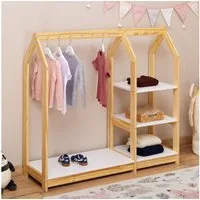 IDIMEX Kinderkleiderschrank SALLY Kindergarderobe im Haus Design, 4 Ablagen & Kleiderstange natur/weiß