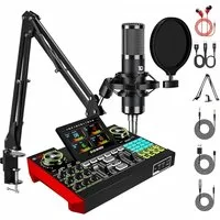 Tenlamp G10 Zehn Lampen Podcast- & Streaming-Set mit Mixer Soundkarte 7.1 Surround, USB-Plug-and-Play, Display, Stimmwechsel, Aufnahme, Hall