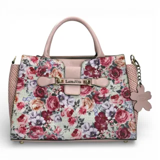 Laura Vita Ayna-02 Damen Schoudertas mit Roze Bloemenprint und verstellbaren Bändern