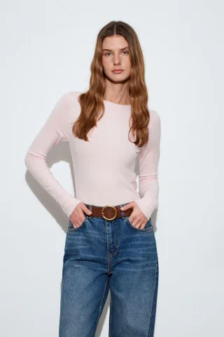 Damen Rippstrick-Boots-Ausschnitt Slim-Fit Pullover