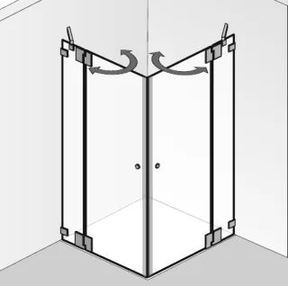 HSK Kienle K.26 Eckeinstieg, 2 Drehtüren mit 180°-Beschlag an Nebenteilen K.26