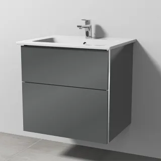 Sanipa 3way Keramik-Set Venticello Keramik-Waschtisch und Unterbau mit 2 Auszügen, Anthrazit-Glanz BS32279