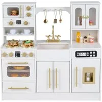 COSTWAY Spielküche MDF, Mit Herd, Spüle, Wasserhahn, Backofen, Eismaschine