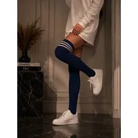 Lycille Overknees Modern College Overknees 37/41 –Premium Baumwolle Triple-Stripe Design
