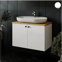 Karen Waschtisch-Set Waschtisch mit Unterschrank Mimoza, (2-St., Der Lieferumfang umfasst Unterschrank und Waschbecken), Weiße Hochglanzoptik, Knopfgriffe, Softclose