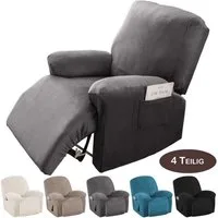 BTTO Relaxsesselhusse Sesselhussen Relaxsesselhusse Samt,Stretch Sesselbezug,4 Teile, für Komplett,Fernsehsessel Liege Sessel Im Wohnzimmer,Schlafzimmer