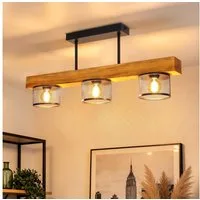 Nettlife Deckenleuchte Vintage Holz E14 3 flammig Metall Gitterschirm Industrial, ohne Leuchtmittel, für Wohnzimmer, Küche, Esstisch & Schlafzimmer