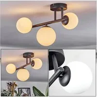 hofstein Deckenleuchte 3-flammige Deckenlampe aus Metall/Glas in Schwarz/Milchglas/Weiß, ohne Leuchtmittel, im Retro/Vintage-Design (Schirme Ø 10, 12 cm), G9