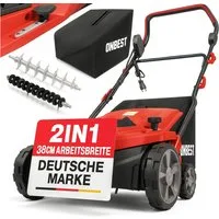 Onbest Elektro-Vertikutierer / Lüfter S1838 2in1 mit 1800 W, 38,00 cm Arbeitsbreite, (4-tlg), 45L Fangkorb, 24 Federkrallen, 16 Doppelmesser