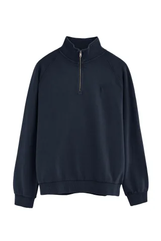 Sweatshirt marineblau mit Zip-Kragen und Rigby Go Stickerei