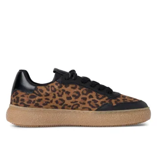 Tamaris Damen Leopard Schwarz Leder Fashion Stripe Schnürschuhe