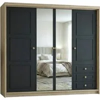 A&J MöbelLand GmbH Drehtürenschrank OSLO viertüriger Kleiderschrank mit Schubladen und Metallgriffen (Geräumiger viertüriger Kleiderschrank mit Schubladen und Metallgriffen. Geräumiger Schrank mit einer Breite von 200 cm und Schubladen, ideal zur Auf