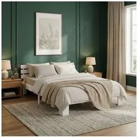Homestyle4u Holzbett 90x200 140x200 160x200 180x200 Bettkasten Lattenrost Natur Weiß Grau (Set, mit Lattenrost, 1x Komfortschaumatratze H3 mit OEKO-TEX® Standard 100), 120x200, Kiefer, Weiß, schlicht