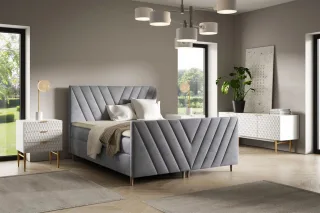 Boxspringbett Schlafzimmerbett CARLITO PREMIUM 160x220cm Stoff Fresh Grau