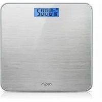 MyBeo Personenwaage digitale Waage für Personen, große Trittfläche aus 6mm Sicherheitsglas, 1-tlg., Badezimmer Digitalwaage, schmales Design, max. Belastung über 150 kg