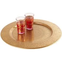 Marrakesch Orient & Mediterran Interior Dekotablett Orientalisches Serviertablett Manar modern aus Metall in Gold 35 cm (1 St), Handarbeit