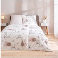 MTOnlinehandel Bettwäsche Waldtiere Eule Rehkitz Maus Fuchs 135x200 + 80x80 cm, 100 % Baumwolle, Renforcé, 2 teilig