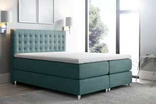Boxspringbett Schlafzimmerbett Bett BAROS Stoff Aqua Marine 200x200cm