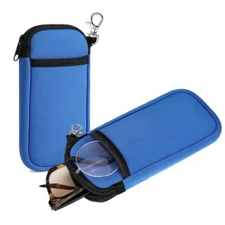 Portable Soft Zipper Glasses Bag with Buckle Lightweight Double Pockets Case can Store Mobile Phones, Headphones, Bank C