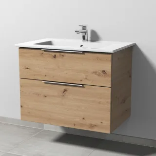 Sanipa 3way Keramik-Set Venticello Keramik-Waschtisch und Unterbau mit 2 Auszügen, Eiche Natural-Tou UM32385