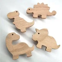 ScandiHooks Wandhaken Dinosaurier Wandhaken, Kinderzimmer, Flur, Garderobe, Ankleide, Eingangsbereich, Eingang, Schlafzimmer, Bad, Badezimmer, WC, Babyzimmer, (4-St), Unbehandeltes und nachhaltiges Eichen-Massivholz