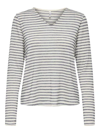 ONLY - ONLLYDIA L/S V-NECK STRIPE TOP JRS Pumice Stone - Gr. - S