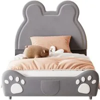 Flieks Polsterbett, Bärenform Kinderbett Einzelbett 90x200cm hautfreundlicher Samt-Stoff