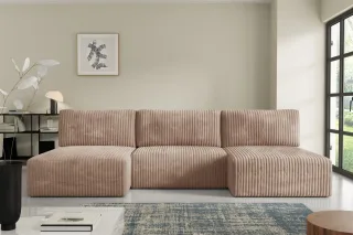 Wohnlandschaft Sofa mit Schlaffunktion NATALIA in Stoff Tilia Beige