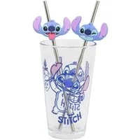 Lilo & Stitch Glas 480 ml mit 2 Edelstahl Trinkhalmen, 3-tlg., Glas