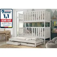 Kids Collective Etagenbett Kinderbett Hochbett 80x180, 90x200 cm mit Ausziehbett Lattenrost, Ausziehfunktion 2 Schubladen extra hoher Rausfallschutz 90x200 cm