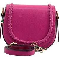 FLORENCE Schultertasche Florence Damen Satteltasche Echtleder (Schultertasche), Damen Schultertasche, Umhängetasche Leder, fuchsia, pink 21x18cm hoch