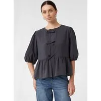 comma Kurzarmbluse Bluse Feminine Bluse mit Schleifendetails und Volant