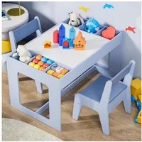 TLGREEN Kindertisch mit 2 Stühlen, Kindersitzgruppe (Kinder Tisch Stuhl Set mit wendbarer Tischplatte, 80 x 48 x 48 cm), Kinderschreibtisch für Schule, Kindertagesstätte, Kinderzimmer