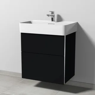Sanipa 3way Waschtischunterbau zu Laufen VAL Waschtisch mit 2 Auszügen, Schwarz-Matt BS82108