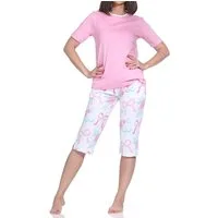 Normann Pyjama Normann Damen Capri-Pyjama kurzarm Shorty – Schleifen & Rosen-Design