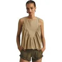 Imily Bela Tanktop Damen ärmelloses Oberteil mit Rundhals V-Form-Design Falten Casual Top (Packung, 1-tlg., 1per-Pack) mit Rüschen in Unifarbe