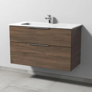 Sanipa 3way Keramik-Set Design Keramik-Waschtisch und Unterbau mit 2 Auszügen, Eiche-Arizona UM48180
