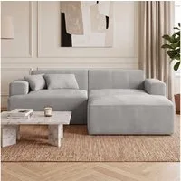 skølm Sofa Freki aus Cord, Vollschaumcouch mit Federkern und Vakuum-Kompression, Grau, Couch 2 Sitzer mit Hocker und 2 Kissen, kein Aufbau erforderlich