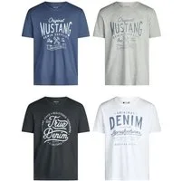 MUSTANG T-Shirt Herren Printshirt 4er Pack Set Regular Fit (Vorteilspack, 4-tlg) Kurzarm Sommer Tee Shirt mit Rundhalsausschnitt aus 100% Baumwolle